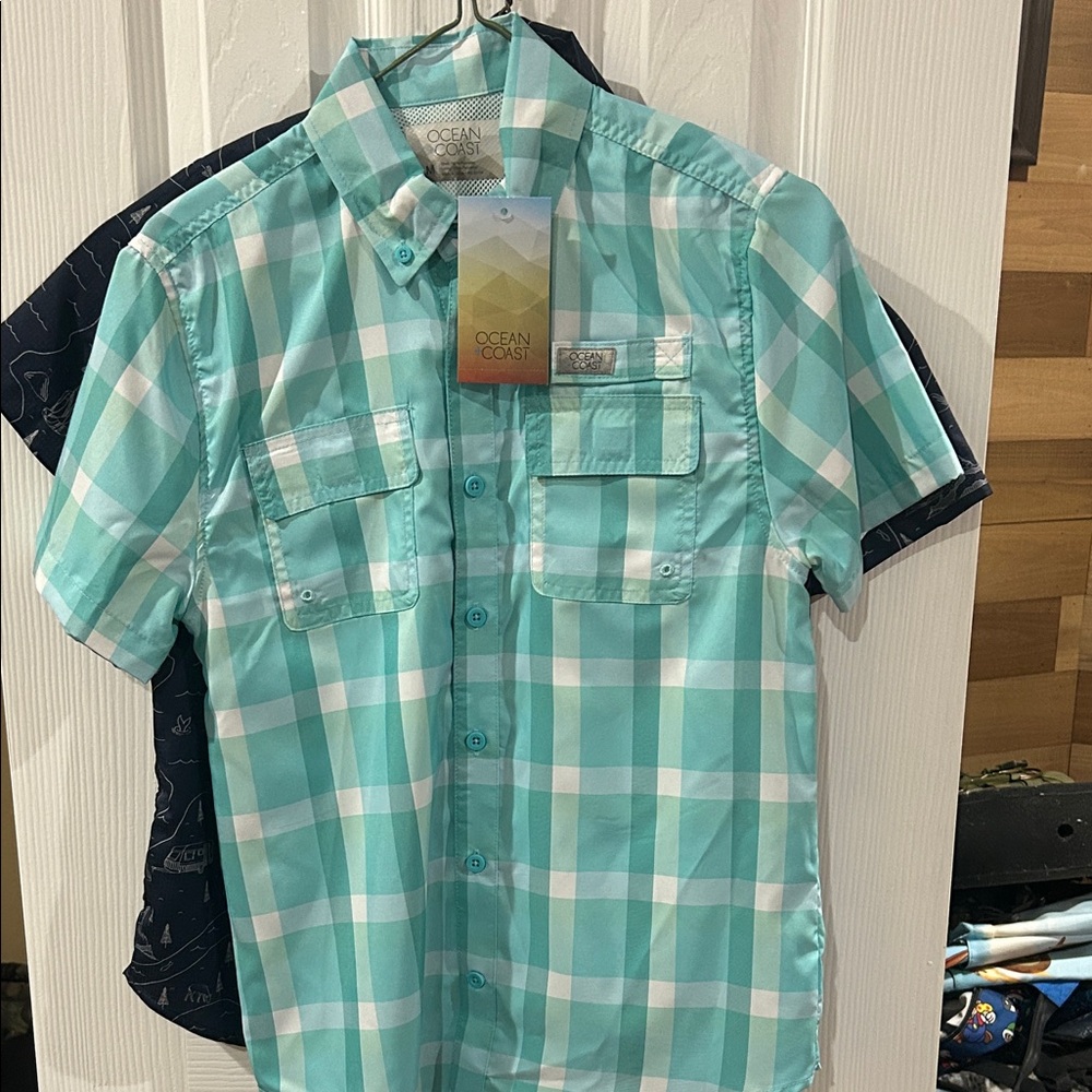 Ocean Current Aqua Checkered Button-Up Shirt